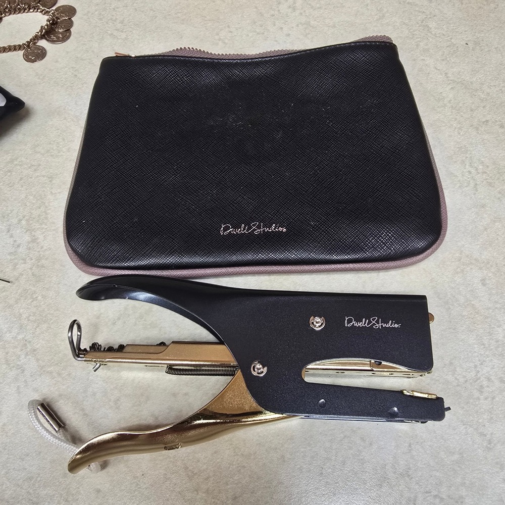 DwellStudio Black and Gold Plier Stapler with Matching Zippered Pouch Set